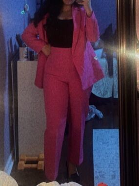 Women's Bright Pink High-Waist Tailored Pants - Elegant Straight Leg